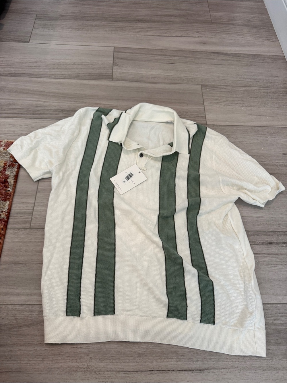 Denim & Flower White Polo with Green Vertical Stripes - Picture 1 of 3